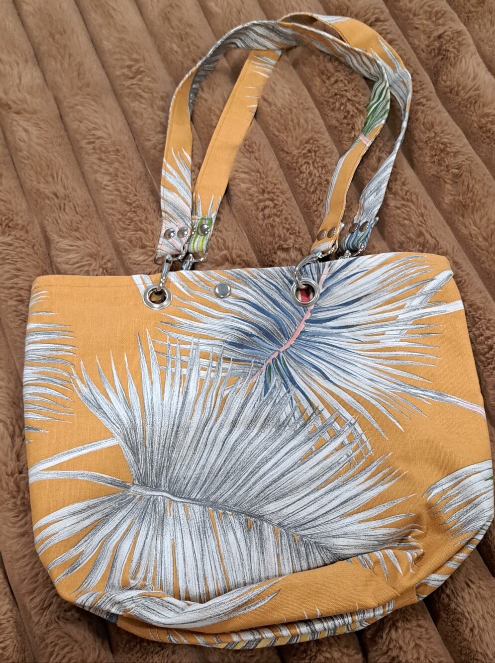 Clementine F. à Paris Artisanal Handmade Tote Bag Yellow Floral Stripe Design